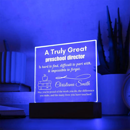 Personalized Preschool Director Gift Cordless LED Acrylic Sign – view 10