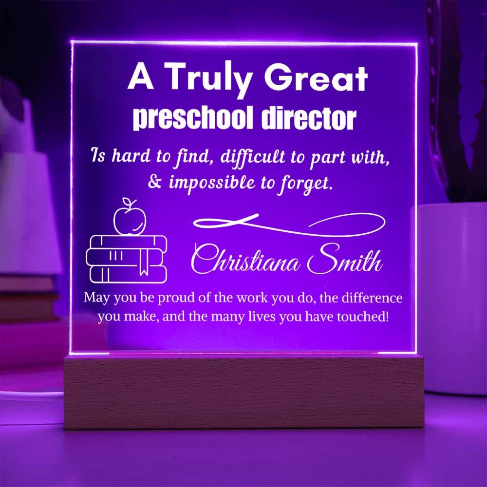 Personalized Preschool Director Gift Cordless LED Acrylic Sign – view 5