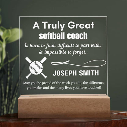 Personalized Softball Coach Gift Acrylic LED Sign – Gift from Team – view 9