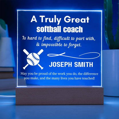 Personalized Softball Coach Gift Acrylic LED Sign – Gift from Team – view 7