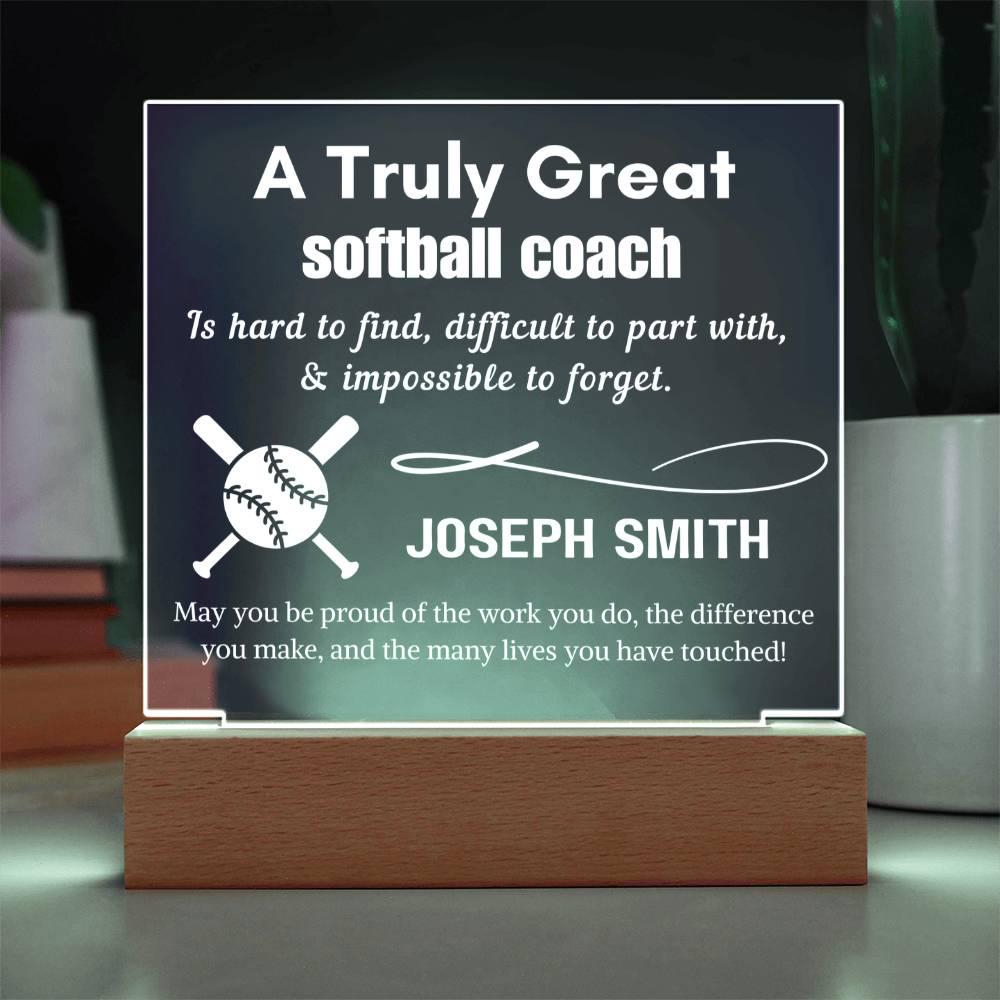 Personalized Softball Coach Gift Acrylic LED Sign – Gift from Team