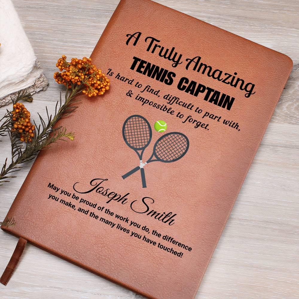 Personalized Tennis Captain Gift Vegan Leather Journal