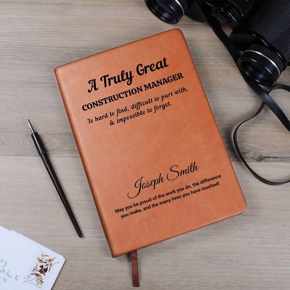 Personalized Construction Manager Gift Vegan Leather Journal – view 3