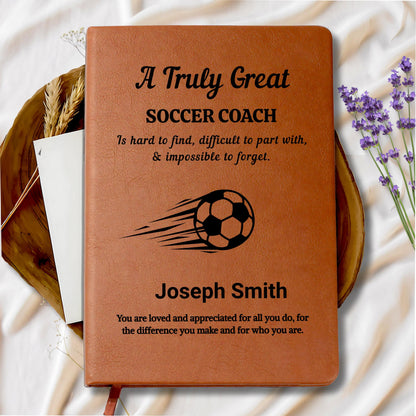 Soccer Coach Gift Personalized Leather Journal – Thank You Gift – view 9