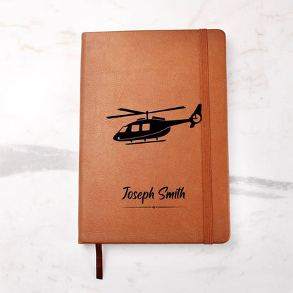 Personalized Leather Helicopter Pilot Journal – Custom Aviation Log – view 2