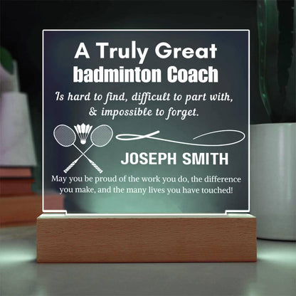 Personalized LED Badminton Coach Sign – Custom Gift for Badminton