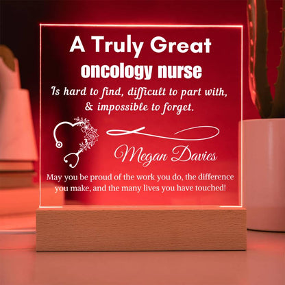 Personalized Oncology Nurse Gift LED Acrylic Sign – Nurse Appreciation – view 4