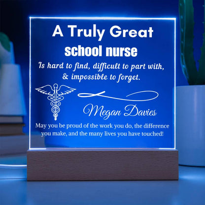 Personalized School Nurse Gift Cordless LED Acrylic Sign – Elementary – view 3