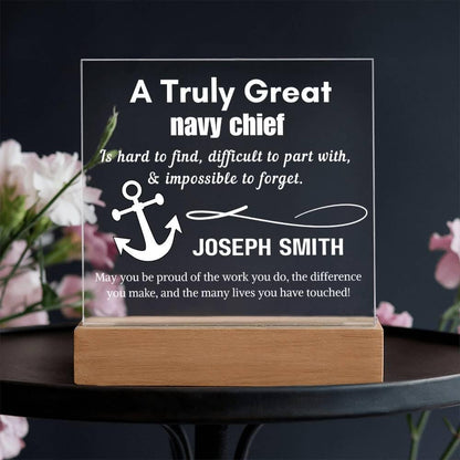 Personalized Navy Chief Gift Cordless LED Acrylic Sign – Navy – view 9