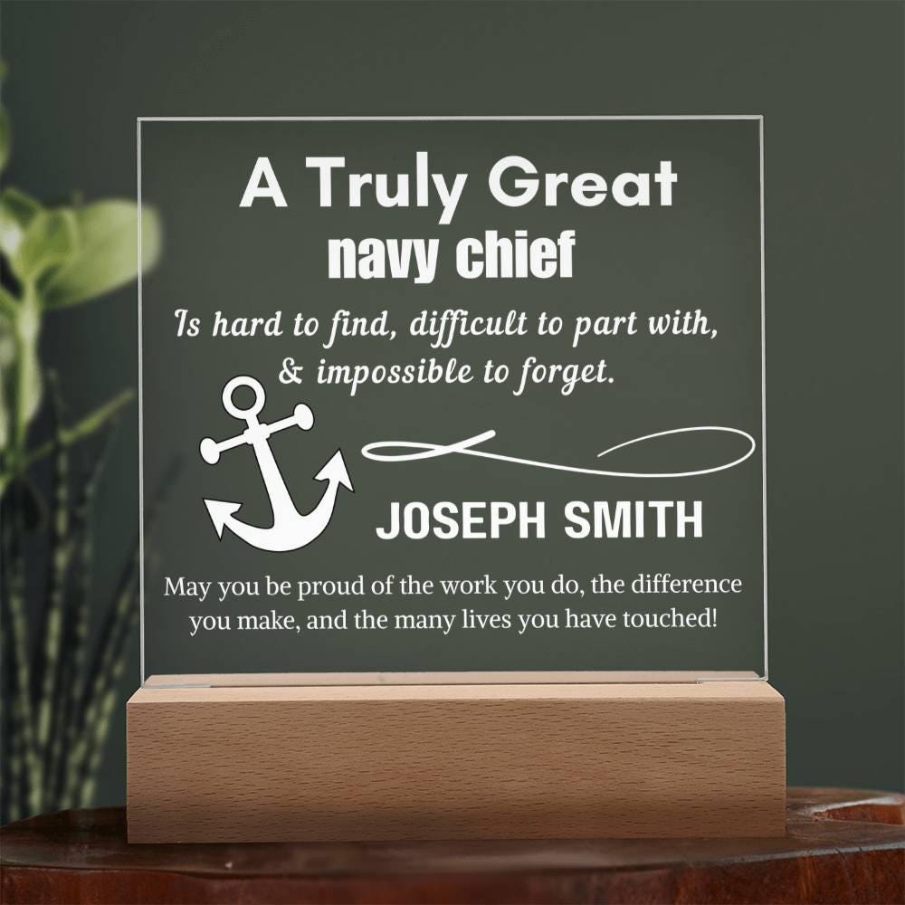 Personalized Navy Chief Gift Cordless LED Acrylic Sign – Navy – view 6