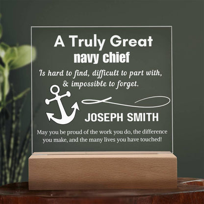 Personalized Navy Chief Gift Cordless LED Acrylic Sign – Navy – view 6