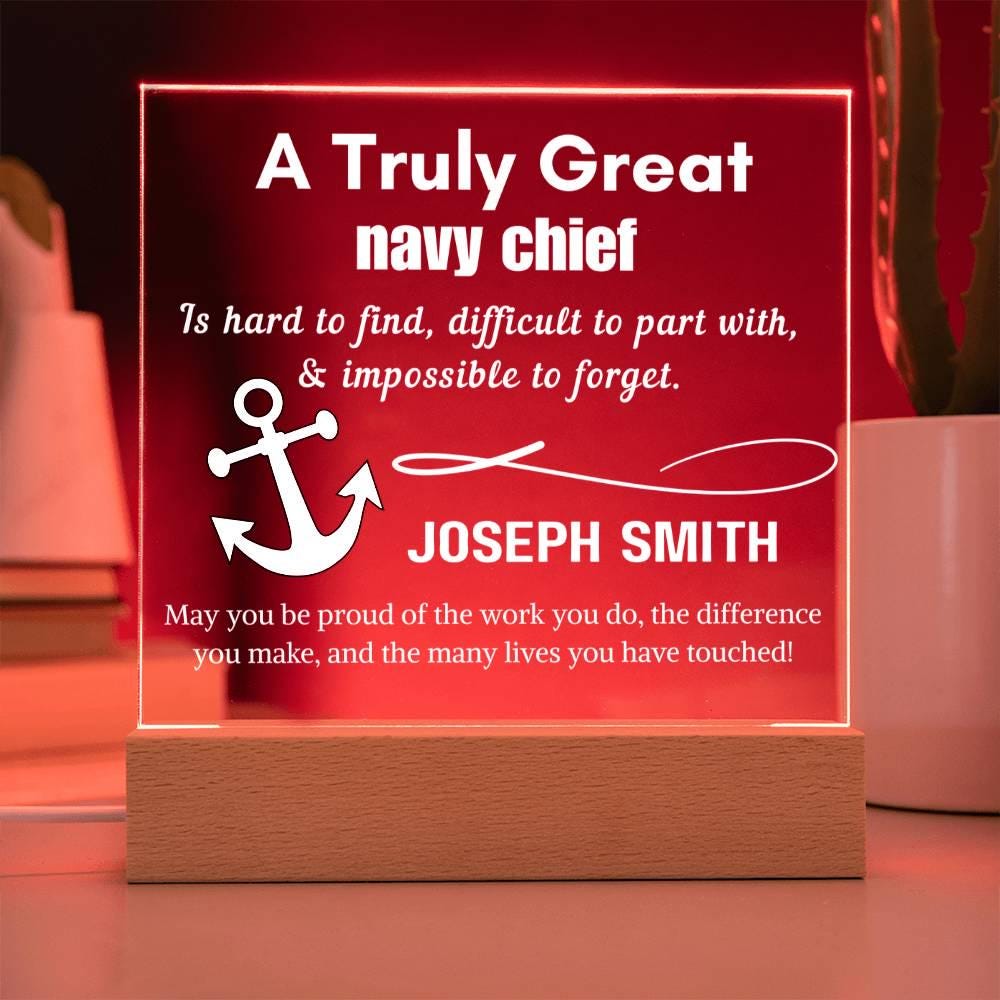 Personalized Navy Chief Gift Cordless LED Acrylic Sign – Navy – view 3