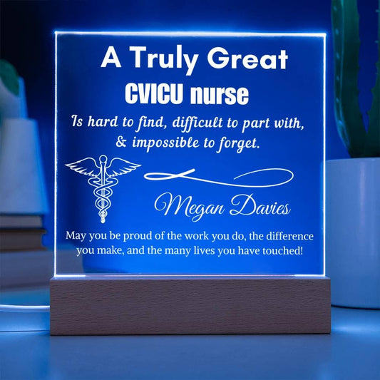 Personalized CVICU Nurse Gift Cordless LED Acrylic Sign – view 2