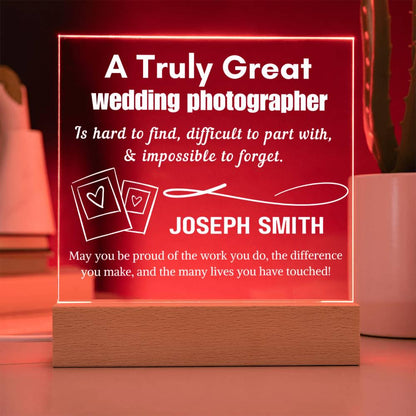 Personalized Wedding Photographer Gift Acrylic LED Sign – Photography – view 2