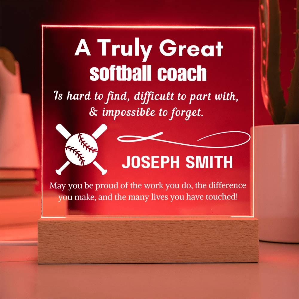 Personalized Softball Coach Gift Acrylic LED Sign – Gift from Team – view 3