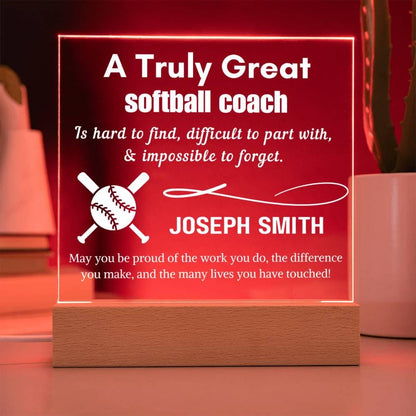 Personalized Softball Coach Gift Acrylic LED Sign – Gift from Team – view 3