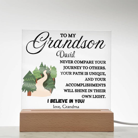 To My Grandson Personalized Name LED Acrylic Plaque – Birthday gift