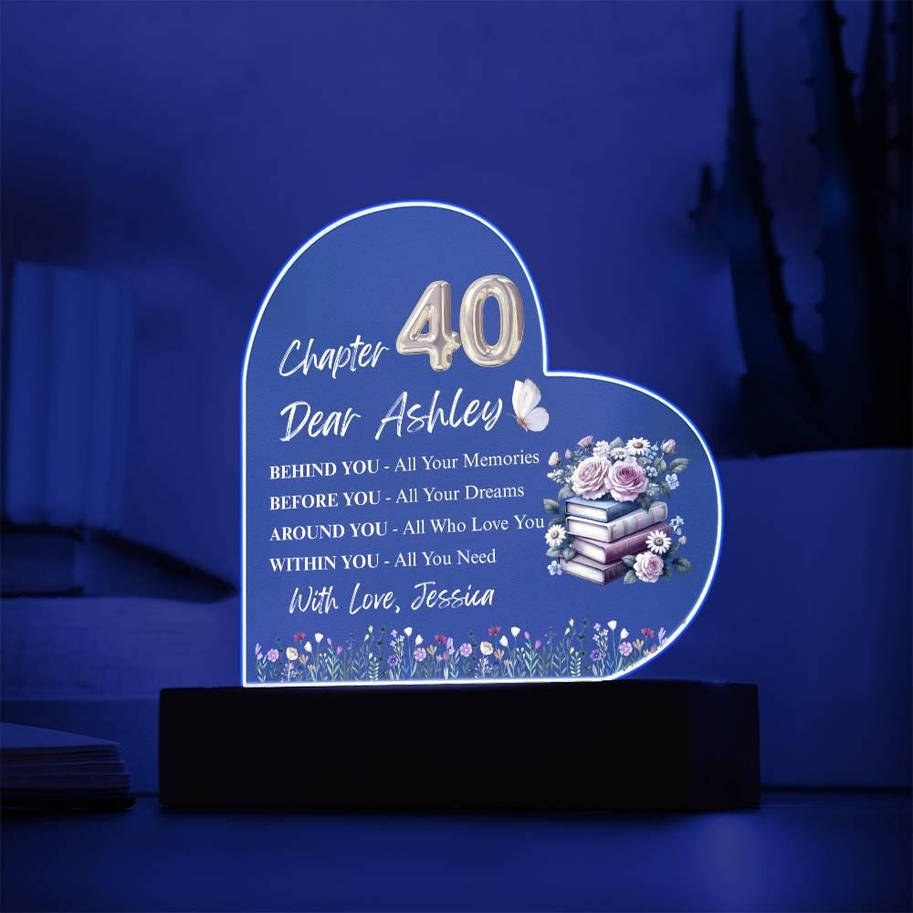Personalized 40th Birthday Gift Heart Acrylic Plaque – view 4