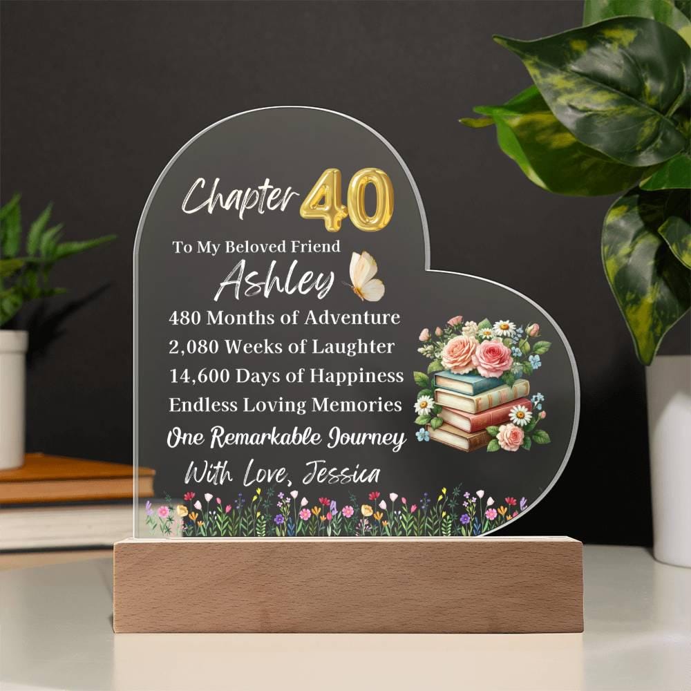 Personalized Forty Birthday Gift for Friend Heart Acrylic Plaque – view 2