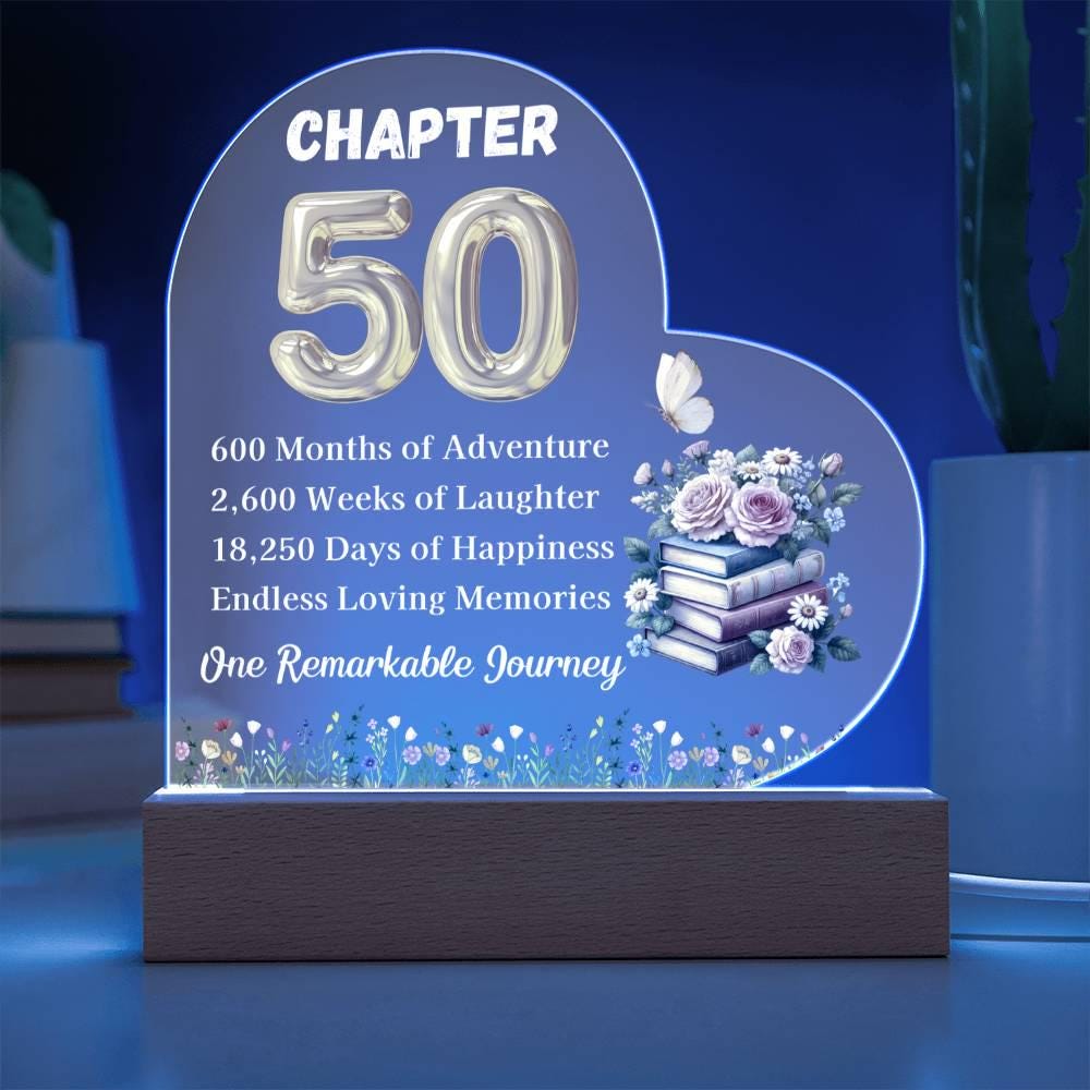 Custom 50th Birthday Gift Heart Acrylic Plaque – Turning Fifty – view 9