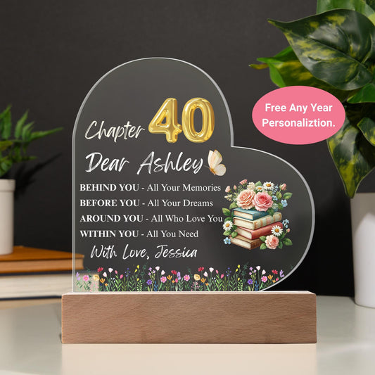Personalized 40th Birthday Gift Heart Acrylic Plaque – view 2