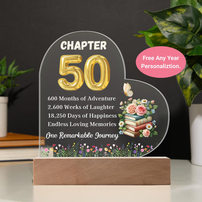 Custom 50th Birthday Gift Heart Acrylic Plaque – Turning Fifty – view 2