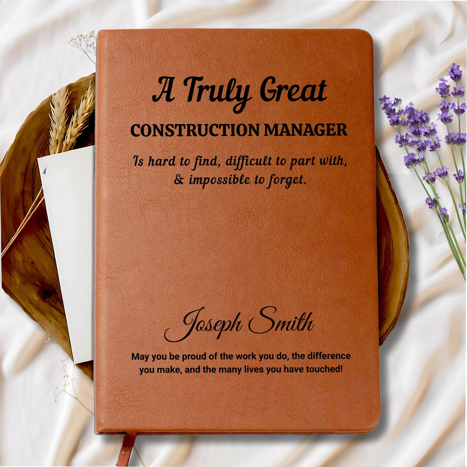 Personalized Construction Manager Gift Vegan Leather Journal – view 8
