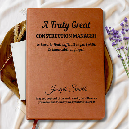 Personalized Construction Manager Gift Vegan Leather Journal – view 8