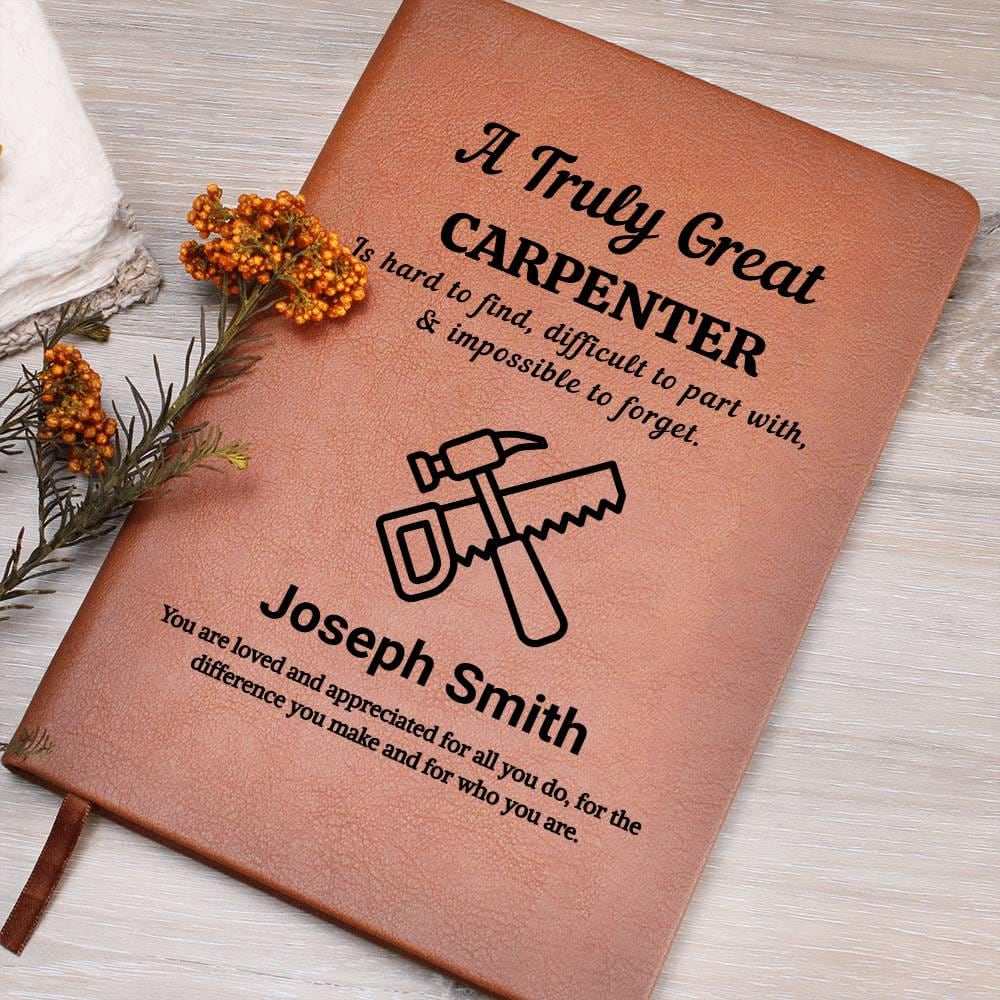 Carpenter Personalized Leather Journal – Thank You Gift for Woodworker