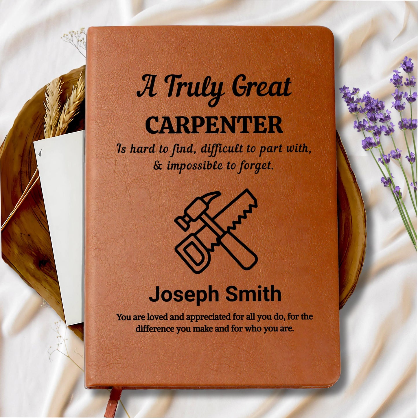 Carpenter Personalized Leather Journal – Thank You Gift for Woodworker – view 9