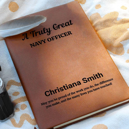 Navy Officer Personalized Leather Journal – or Appreciation Gift – view 7
