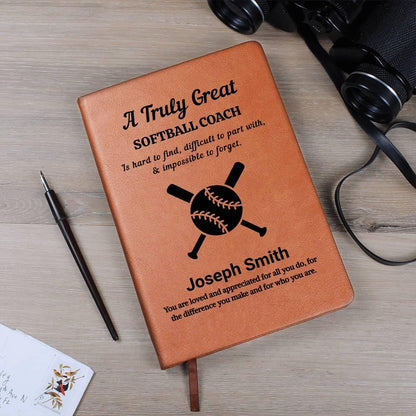 Softball Coach Gift Personalized Leather Journal – view 2