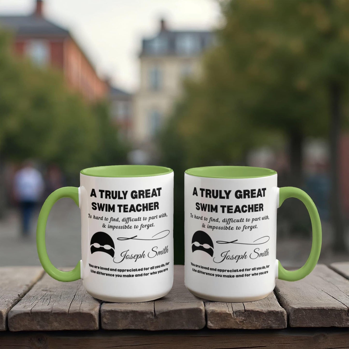 Swim Teacher Gift Personalized Color Accent Mug – Swimming Gifts – view 4