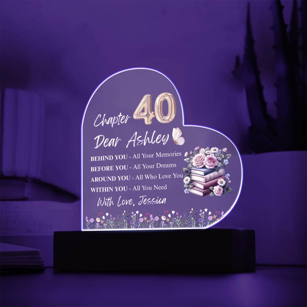 Personalized 40th Birthday Gift Heart Acrylic Plaque – view 9