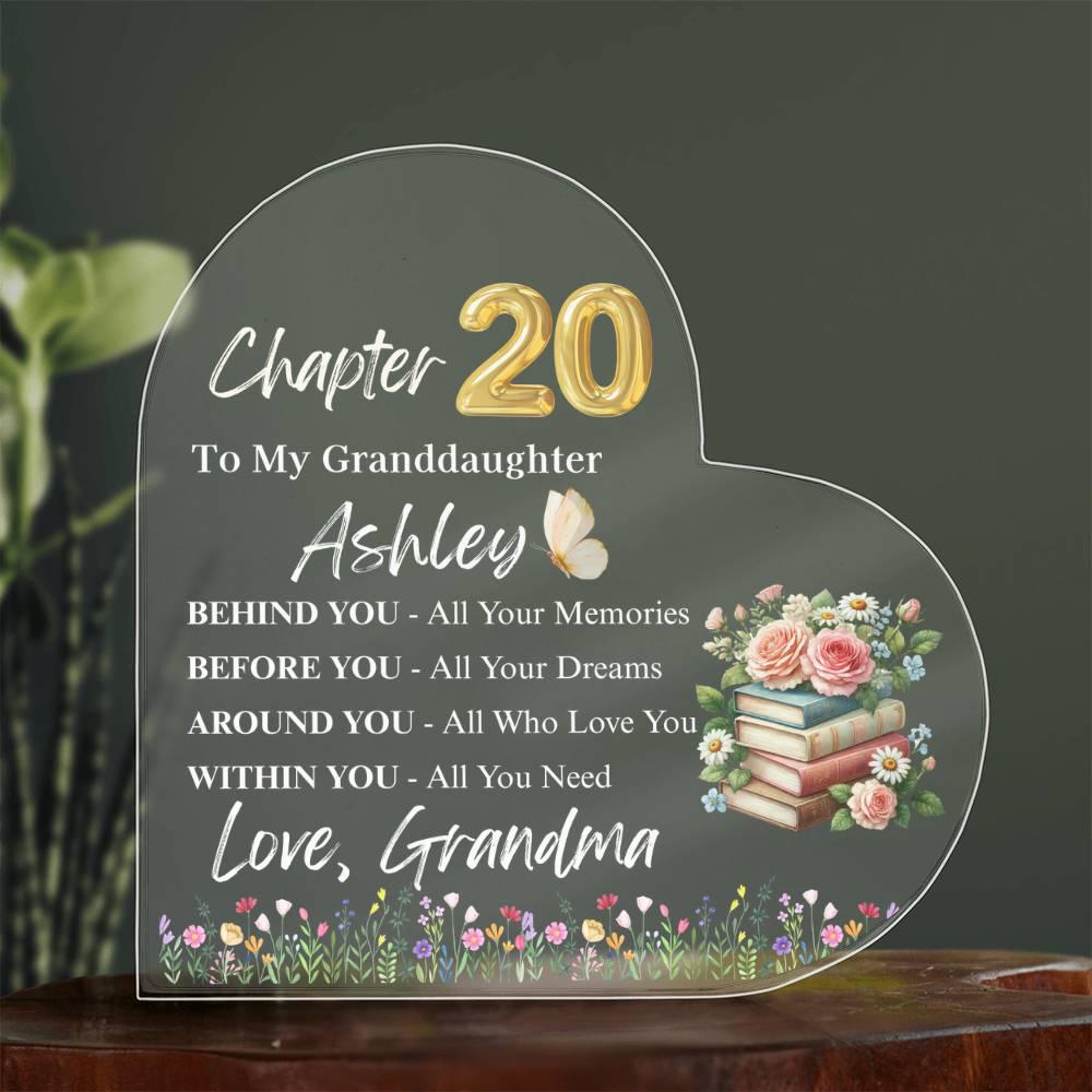 Granddaughter 20th Birthday Gift Personalized Heart Acrylic Plaque – view 8