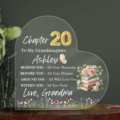Granddaughter 20th Birthday Gift Personalized Heart Acrylic Plaque – view 8