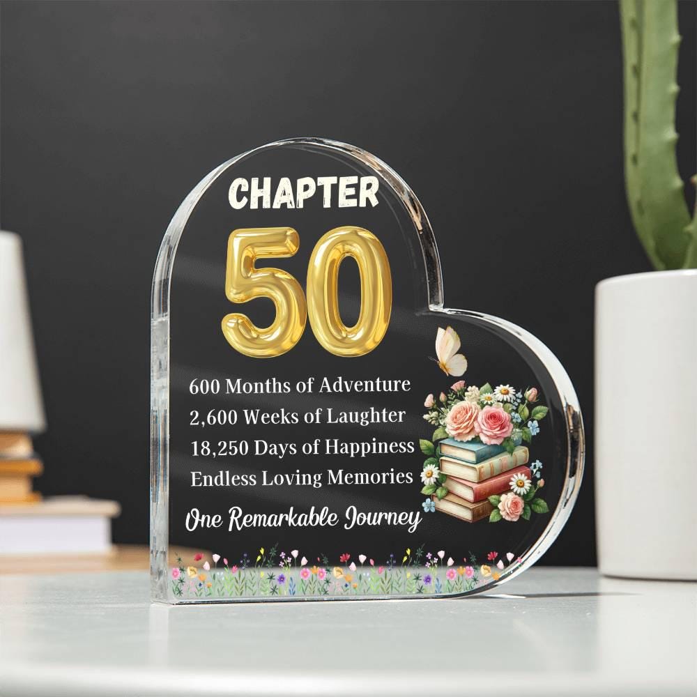 Custom 50th Birthday Gift Heart Acrylic Plaque – Turning Fifty