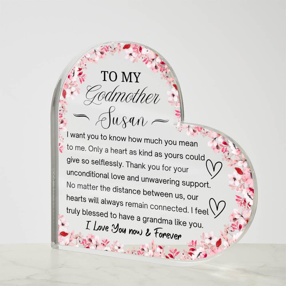 Godmother Gift – Personalized Heart Acrylic Plaque – view 3