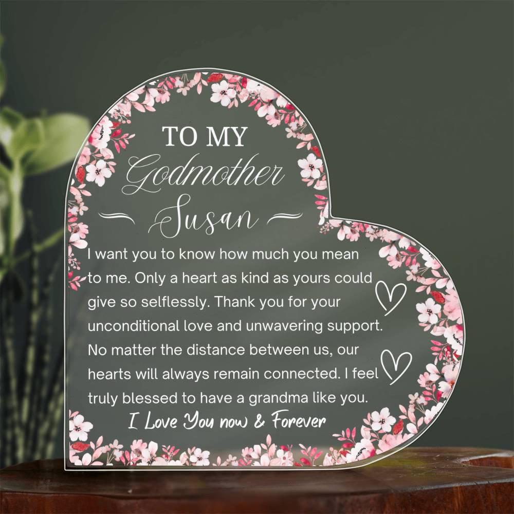 Godmother Gift – Personalized Heart Acrylic Plaque