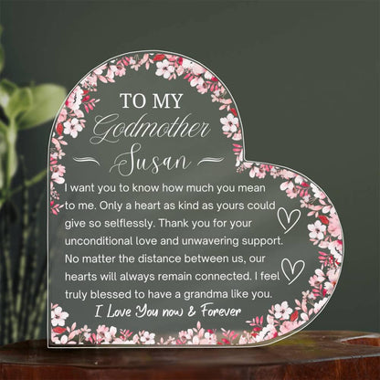 Godmother Gift – Personalized Heart Acrylic Plaque