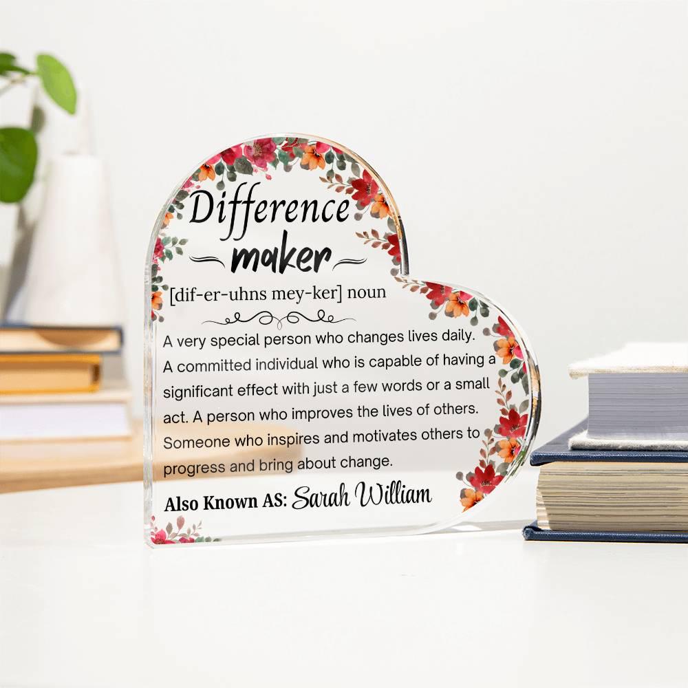 Difference Maker Personalized Acrylic Plaque – Mentor Gift – view 2