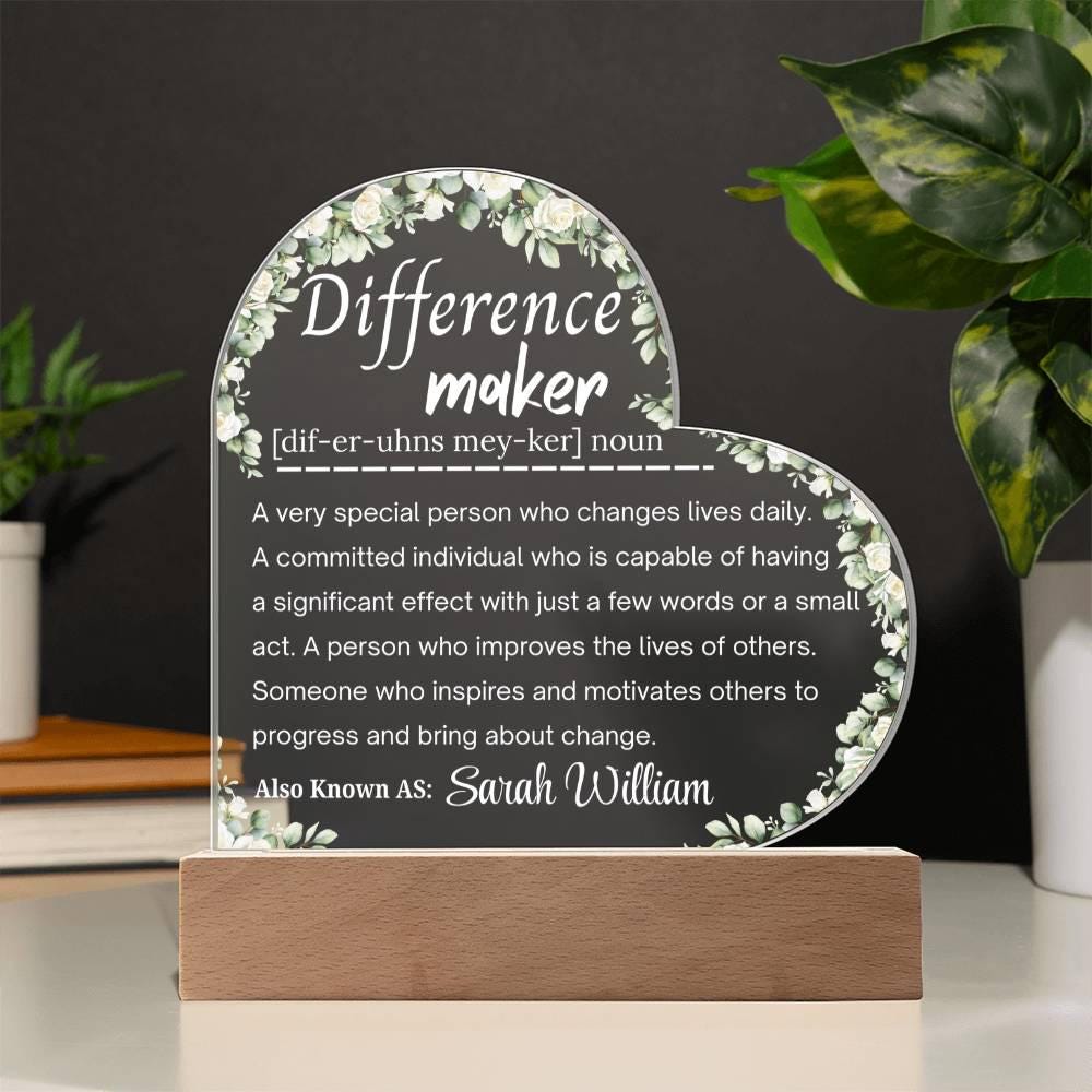 Custom Difference Maker Heart Plaque – Thank You Gift