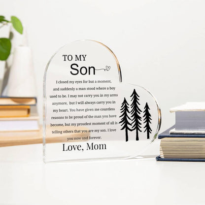 To My Son Personalized Heart Acrylic Plaque – Gift for Son From Mom – view 3