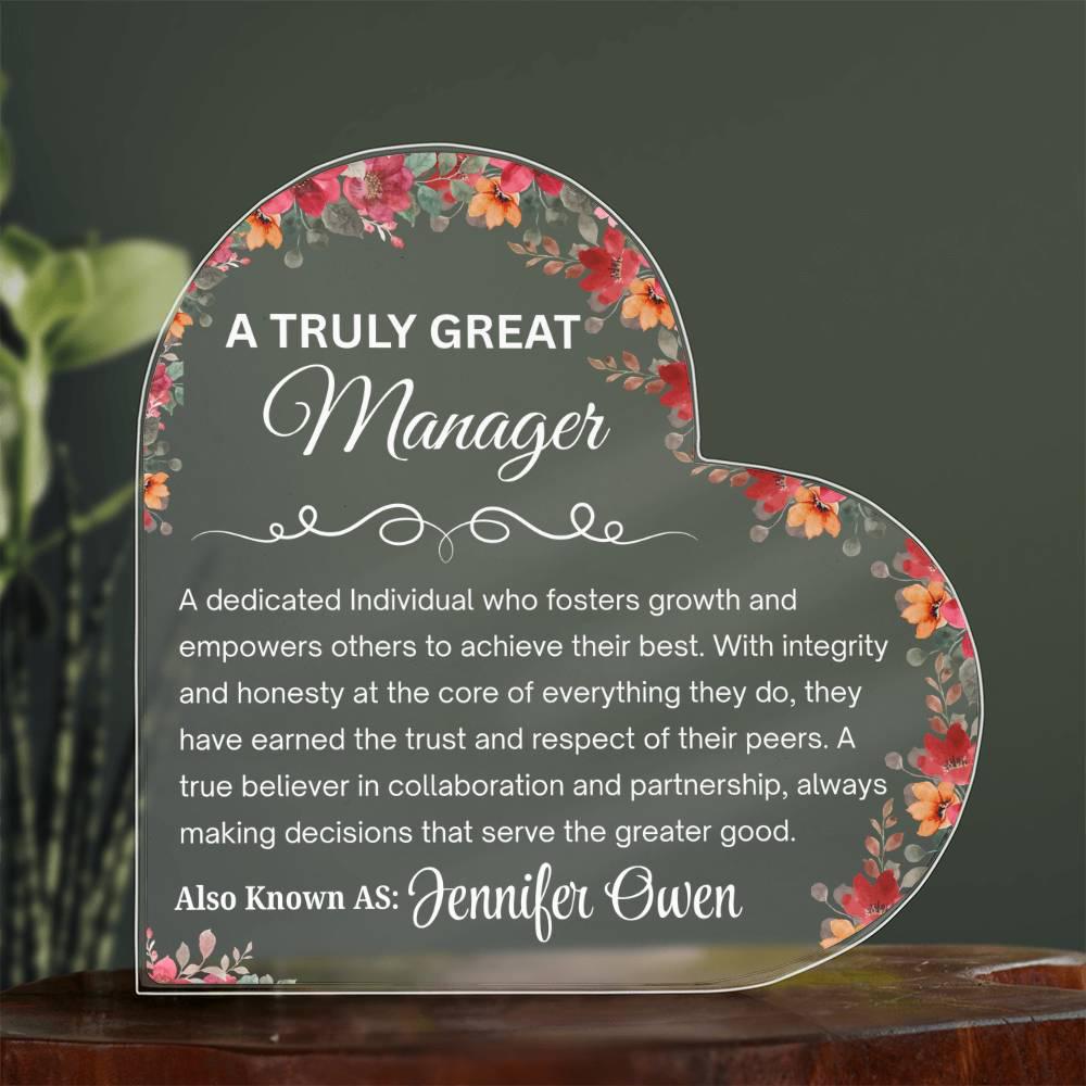 Manager Gift Personalized Floral Acrylic Plaque – Thank you gift