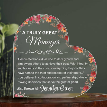 Manager Gift Personalized Floral Acrylic Plaque – Thank you gift