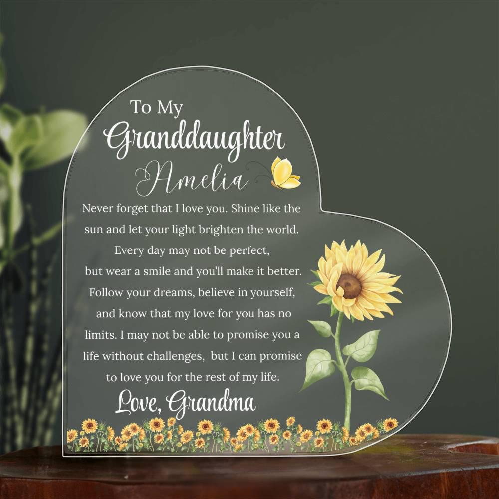 To My Granddaughter Personalized Sunflower Acrylic Plaque – view 3