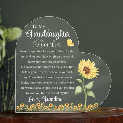 To My Granddaughter Personalized Sunflower Acrylic Plaque – view 3