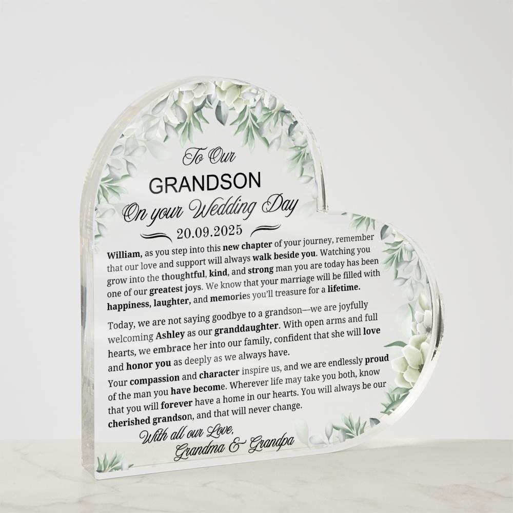 To Our Grandson on Your Wedding Day Personalized Acrylic Plaque – view 6
