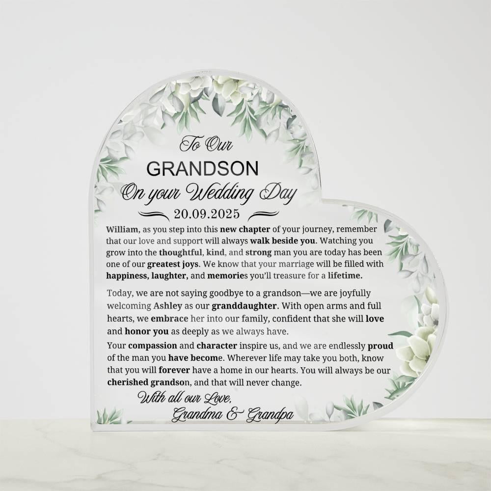 To Our Grandson on Your Wedding Day Personalized Acrylic Plaque – view 5