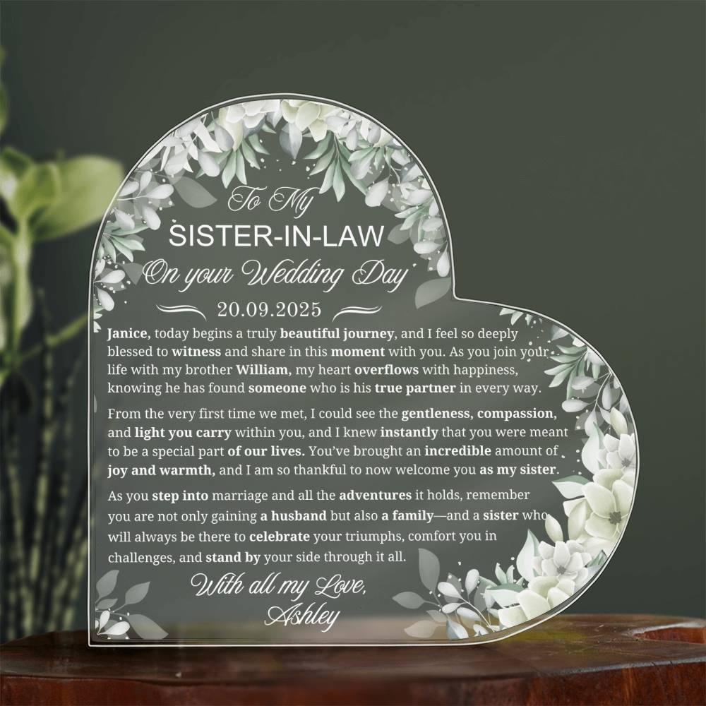 Sister-in-Law Wedding Gift Personalized Acrylic Plaque